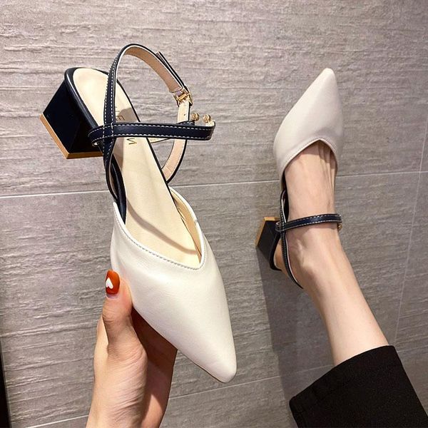 

sandals comfort shoes for women 2021 buckle strap summer heels all-match suit female beige girls fashion low black pointed s