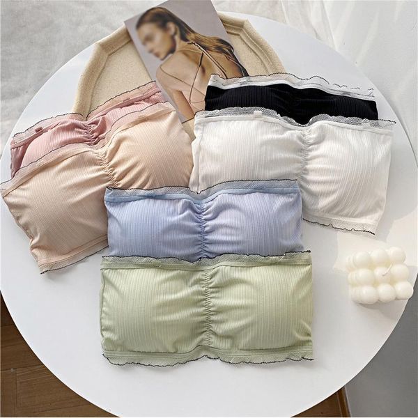 

bustiers & corsets women bralette seamless one-piece tube ladies strapless padded bra bandeau female intimates, Black;white