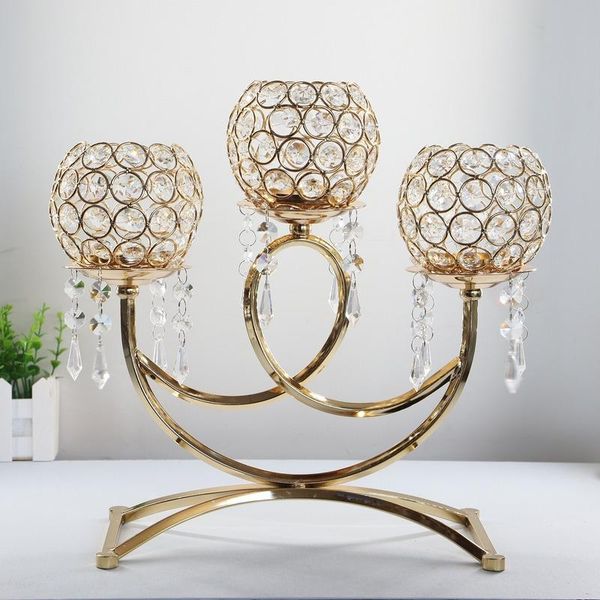 

decorative objects & figurines european style creative crystal three-headed candlestick metal ironwork candle ware wedding props candlelight