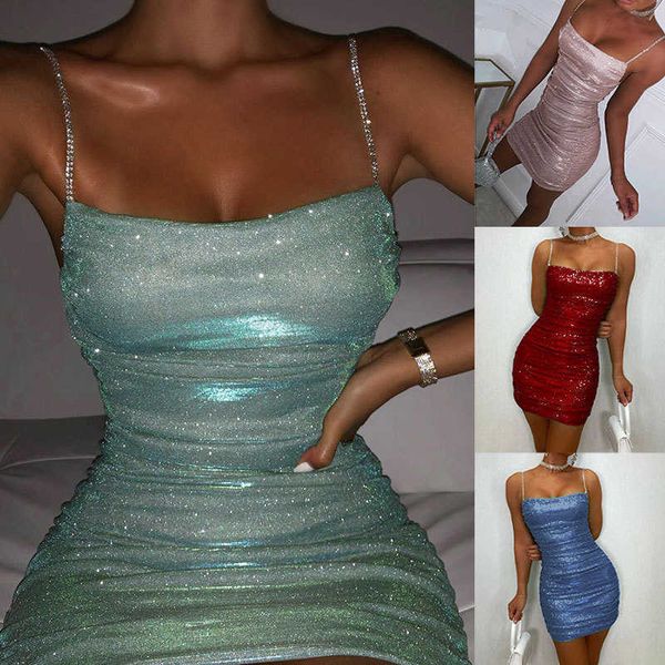 

2021 nightclub party dress rhinestone pleated hip strap dress female, White