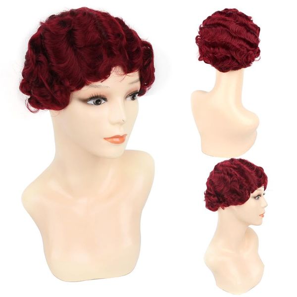 

synthetic wigs liangmo short finger wave wig pixie for women black blonde red golden brown pink cosplay party