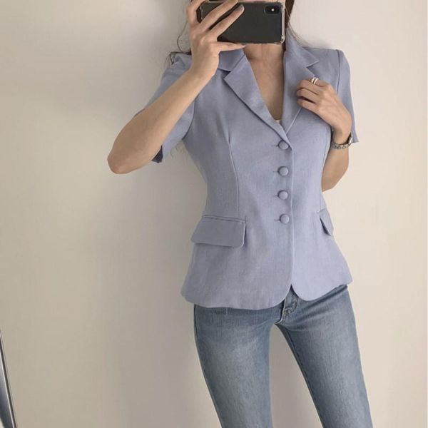 

women's suits & blazers fashion women casual office ladies notched elegant solid pockets blazer button short sleeves single breasted, White;black