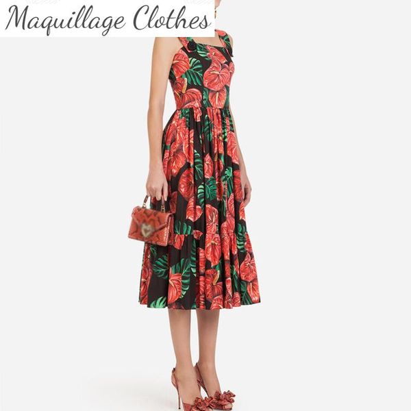 

casual dresses 2021 summer runways fashion women's floral print elegnt slip dress sleeveless b861, Black;gray