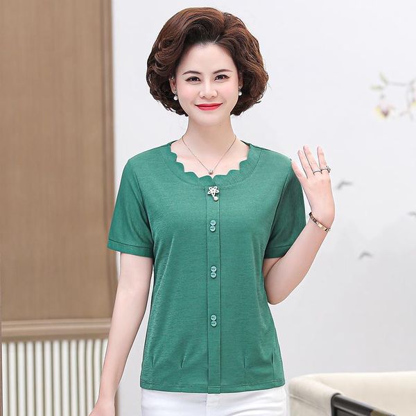 

middle age women ladies clothing short sleeve t shirts casual loose female woman clothes plus size pullover women's t-shirt, White