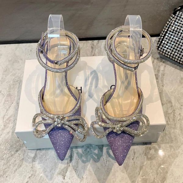 

dress shoes women's rhinestone high heels sandals 2021 summer stiletto crystal bow decor pointed toe female pumps party wedding, Black