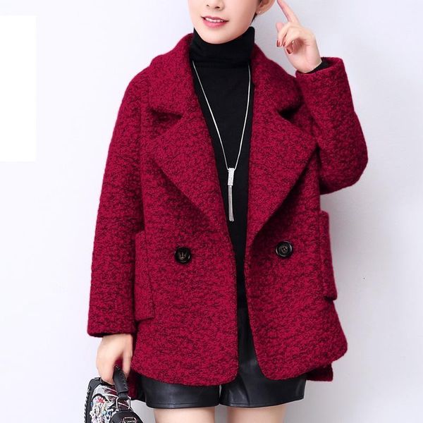 

women's wool & blends short woolen coat female korean autumn winter tweed women fashionable clothing loose cloak ladies coats 1079 knt, Black
