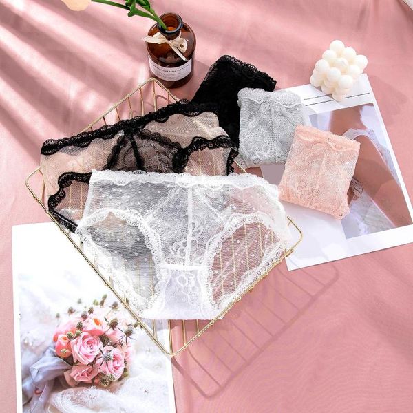 

women's panties 3pc ladies transparent seamless lace bikini cotton hollow breathable quality underpants intimates briefs, Black;pink