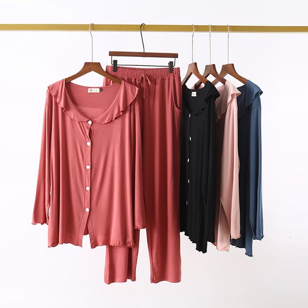 

women's sleepwear modal spring autumn long sleeve womans lounge sets nigth wear pijamas family pink/black 2 pcs sleeping clothes n, Black;red