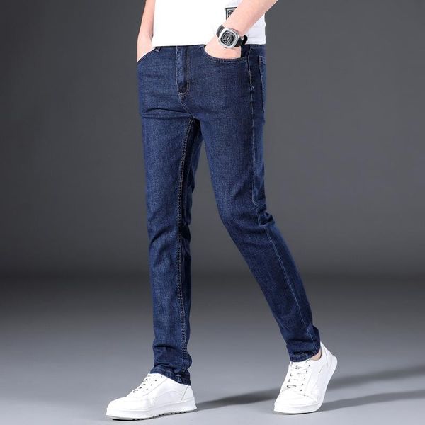 

men's jeans 2021 summer men loose straight slim elasticity pants ultra-thin soft breathable business style simple design trousers, Blue