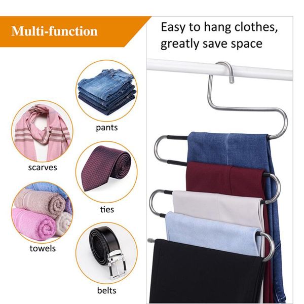 

hangers & racks 4pcs multi pants hanger rack trousers stainless steel s-type 5 layers clothes belt space saving storage for closet organ