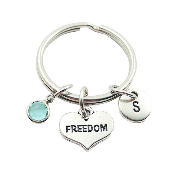 

keychains heart om creative initial letter birthstone keyrings fashion jewelry women gifts accessories pendants, Silver