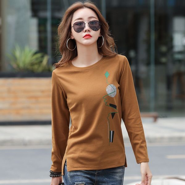 

women's t-shirt shintimes plus size print cotton t women korean clothes 2021 autumn womens long sleeve woman tee femme x5lt, White