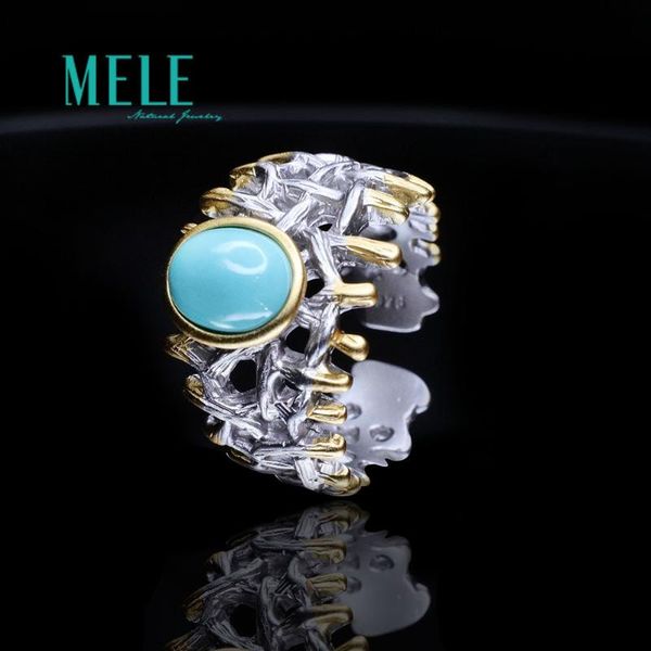 

cluster rings natural turquoise 925 silver ring gemstone, Golden;silver