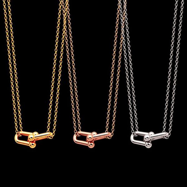 

pendant necklaces titanium steel 18k gold plating hardwear t letter 2-section long and short u-shaped women necklace bracelet earring, Silver