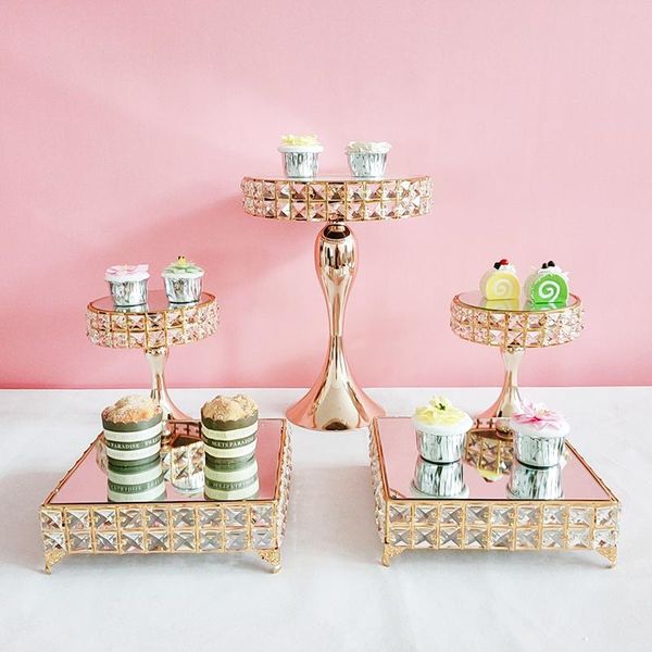

baking & pastry tools square crystal gold color decorative tray cake stand set