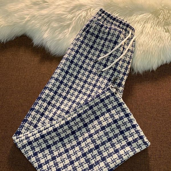

women's pants & capris vintage harajuku hip hop hit color patchwork wide leg japanese preppy style oversze high streetwear plaid trouse, Black;white
