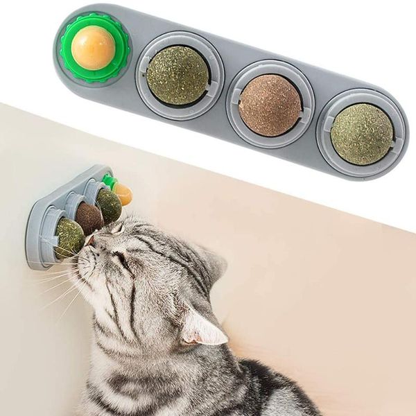 

cat toys teeth grinding catnip balls, edible kitty for cats lick, safe healthy chew toys,teeth cleaning dental toy, mint wall treats