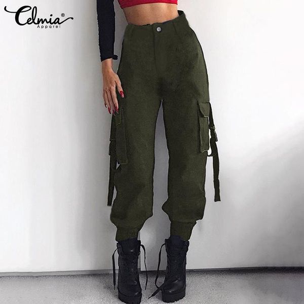 

women's pants & capris fashion streetwear cargo women casual joggers high waist loose trousers 2021 celmia pockets female plus size pal, Black;white
