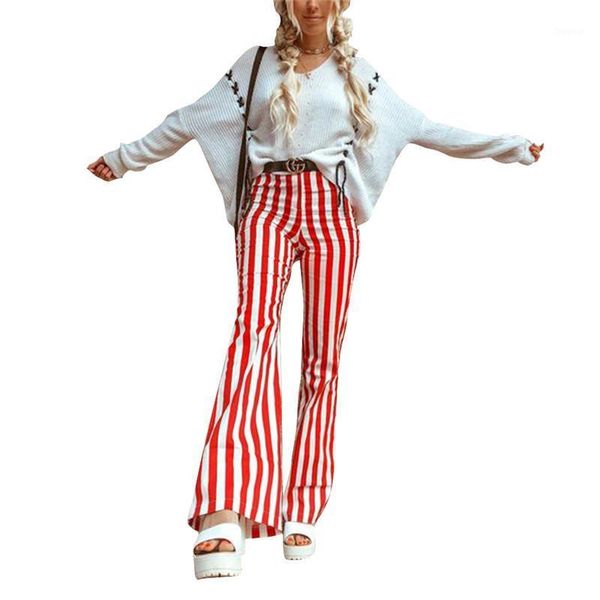 

women's pants & capris casual summer autumn female lady flared wide legs high waist ladies striped long trousers, Black;white