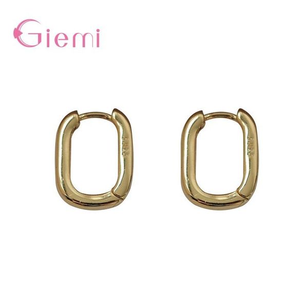 

hoop & huggie square temperament minimalist loop earrings real 925 sterling silver geometric jewelry for women, Golden;silver