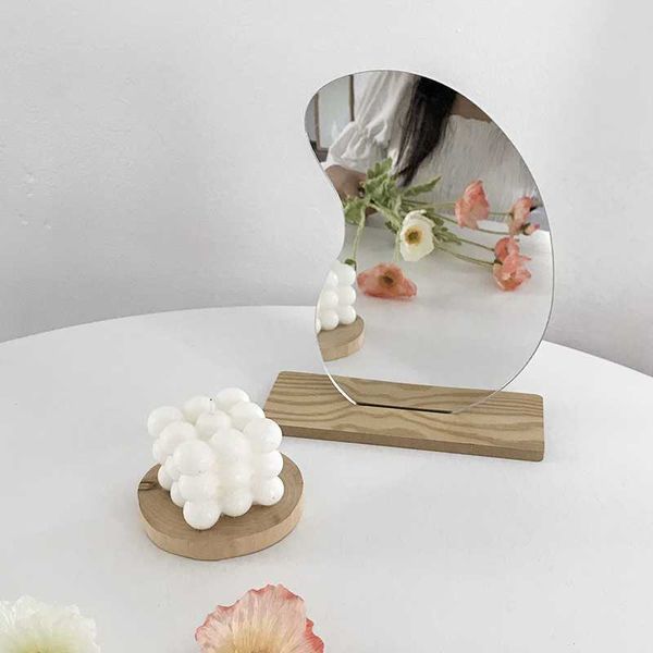 

mirrors ins makeup acrylic decorative mirror wooden base moon shape home decor