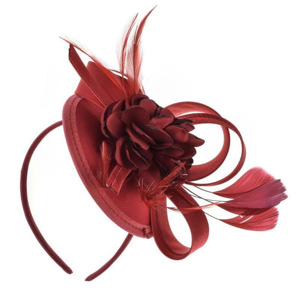 

headpieces women elegant feather flower hat pillbox headband hair clip for wedding bridal festival party banquet, Silver