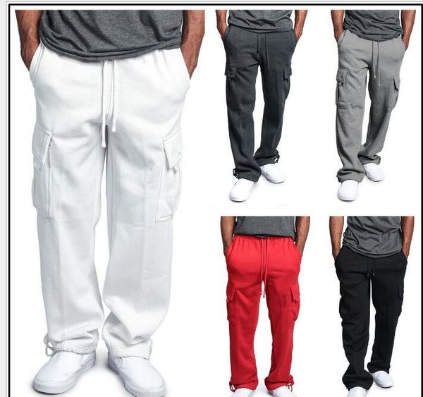 

european and american men's casual pants loose straight multi-pocket pant, Black