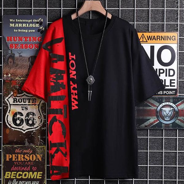 

men's t-shirts quality brand color matching round neck short-sleeved t-shirt plus fertilizer to increase men loose male, White;black