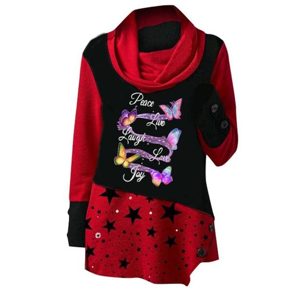 

women's hoodies & sweatshirts pile collar oversize pullovers women long sleeve butterfly printed patchwork baggy tunic female autumn fa, Black