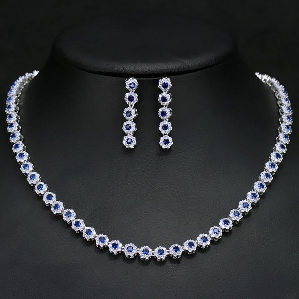

earrings & necklace blue cubic zirconia ,earring and bracelet jewelry set for wedding, Silver