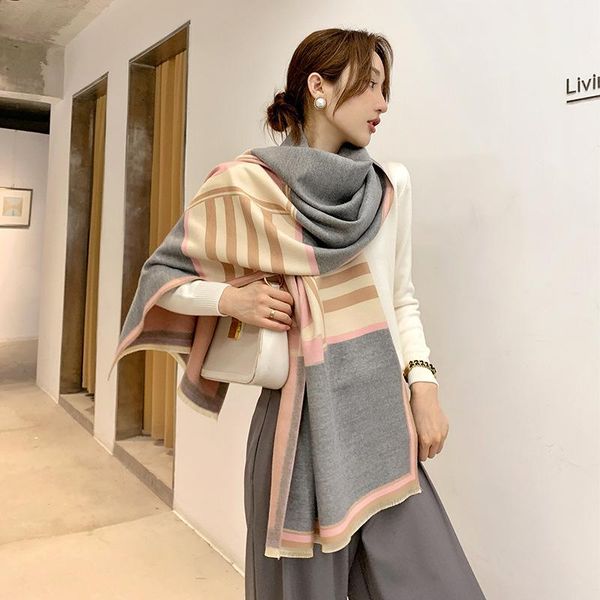 

scarves 2021 winter scarf for women cashmere shawls pashmina wraps letter print thick warm blanket female foulard, Blue;gray