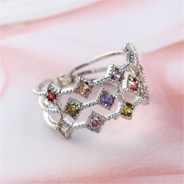 

wedding rings colorful cz cubic zirconia ring silver color sparkling engagement for women jewelry christmas gift size 6 7 8 9 10, Slivery;golden