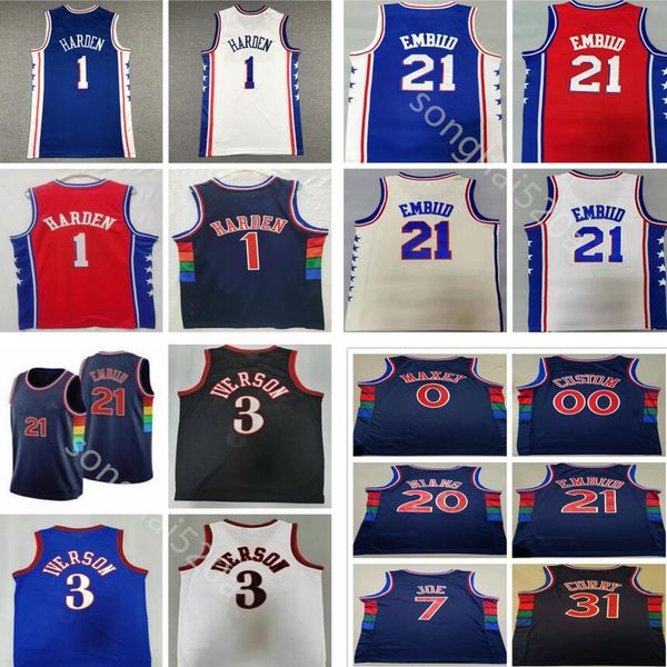 

stitch basketball 1 james harden jersey joel embiid 21 paul millsap tobias harris shake milton matisse thybulle tyrese maxey georges niang d, Black;red
