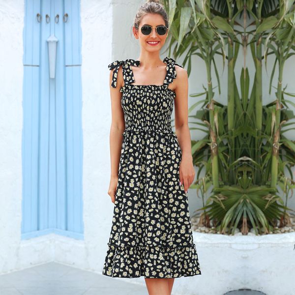 

dresses sleeveless a-line spaghetti strap summer print tassel streetwear strapless natural knee-length msfilia jhwo, Black;gray