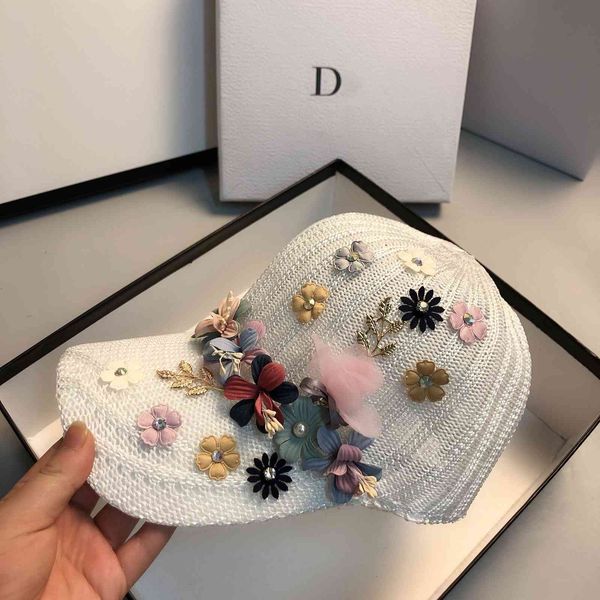 

designer flower knitted cap for spring and summer outing, Black;white