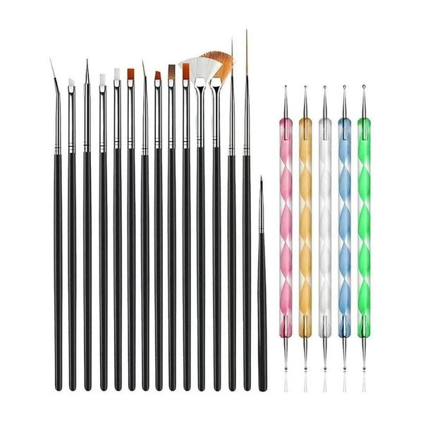 

nail art kits 20pc tools 15 brushes + 5 dot pens decoration practical