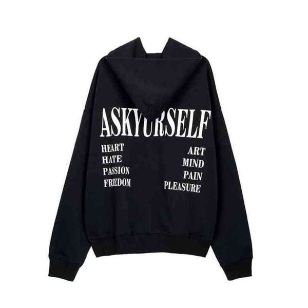 

askyurself basic letter printed trui campus slijtage vegetables surrounded retro casual hoodie, Black