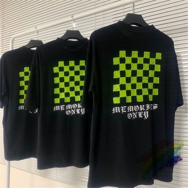 

t shirts fluorescent green checkerboard printing t-shirt men women 1:1 vintage streetwear askyurself t shirt, White;black