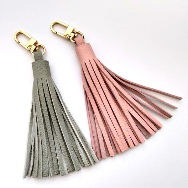 

keychains wholesale handmade real leather tassel diy mens keychain keyring for key holder bag charm gift ideas online sale, Silver