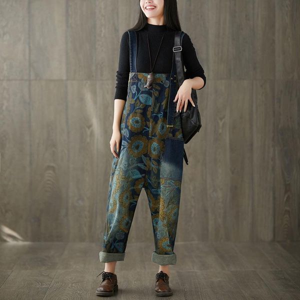 

women's jumpsuits & rompers female printed wide leg denim plus size baggy suspenders bib jean trousers drop crotch loose overalls, Black;white