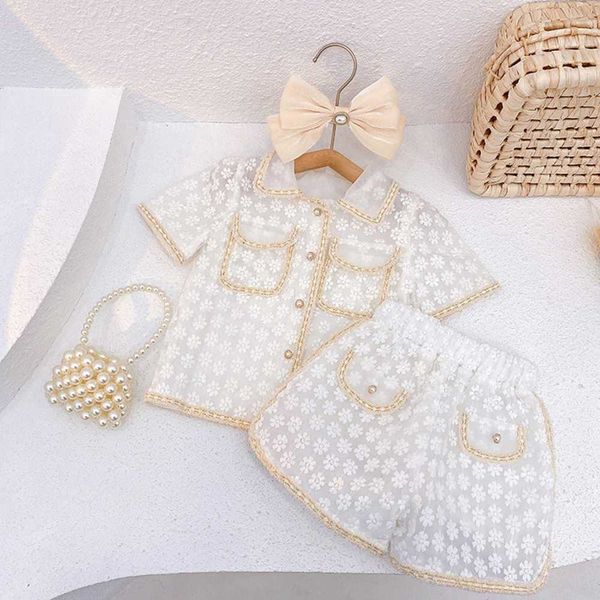 

fashion girls sweet princess 2pcs clothes set baby children kids short sleeve shirt+shorts pants suit summer outfits x0902, White