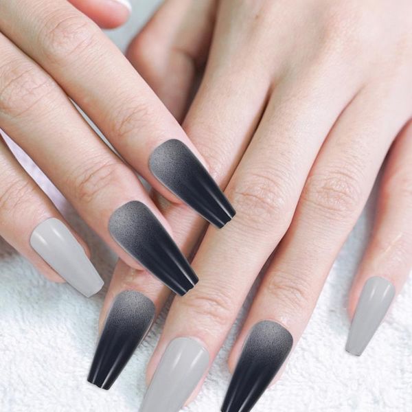 

false nails 24pcs girls long press on full cover ballerina artificial, Red;gold