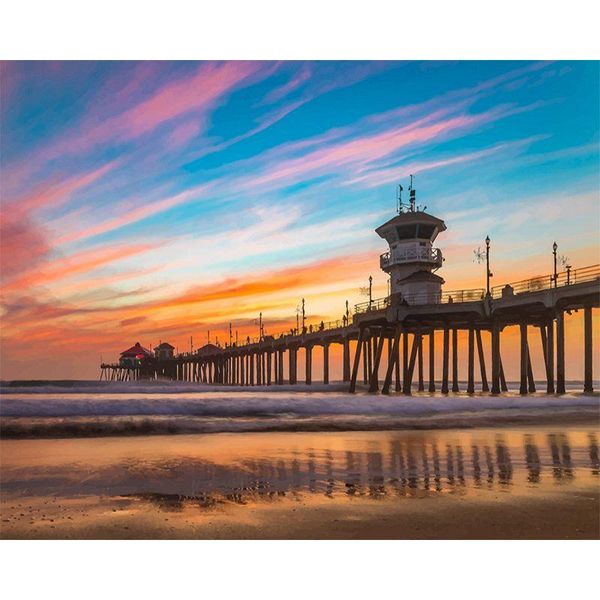 

paintings gatyztory beach pier landscape diy digital painting by numbers wall art canvas drawing for