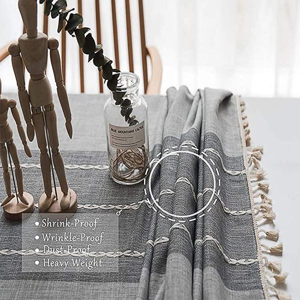 

table cloth cotton and linen tablecloth, wrinkle-fade-proof can be used for indoor outdoor meals tassel cover