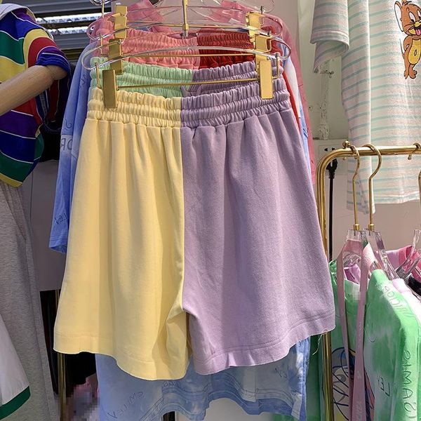 

women's shorts summer color contrast stitching two sets of short-sleeved t-shirt sports suit waist-revealing sexy, White;black