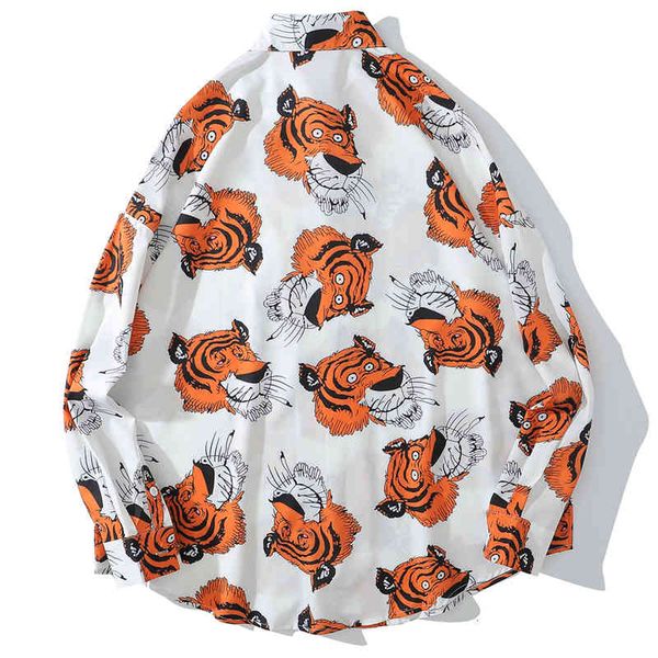 

polos funny tiger print long sleeve hawaiian beach shirts harajuku hip hop mens casual button tropical blouse shirt f2sp, White;black