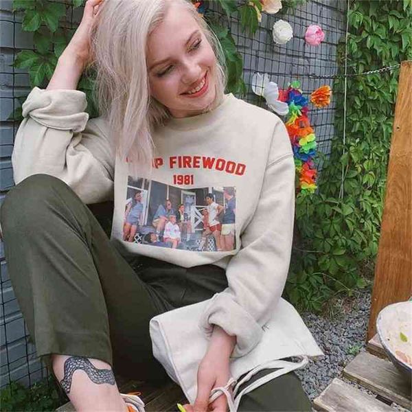 

women po print front fleece sweatshirt in beige 210512, Black