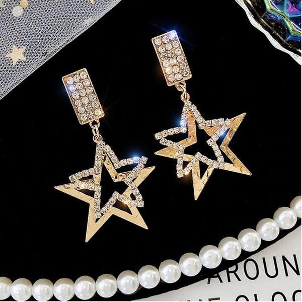 

european and american style long exaggerated five-pointed star earrings temperament trend elegant fashion stud dangle & chandelier, Silver