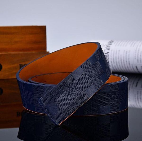 

fashion 2021 double sided black blue orange mens belts with alloy v buckle belt for men ceinture genuine leather waistb, Black;brown