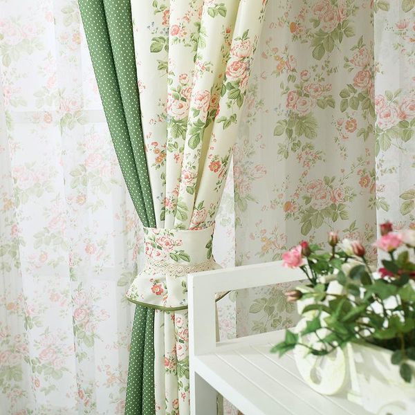 

curtain & drapes korean-style printed curtains, flower stitching, decorative blackout fabric, tulle bedroom/living room